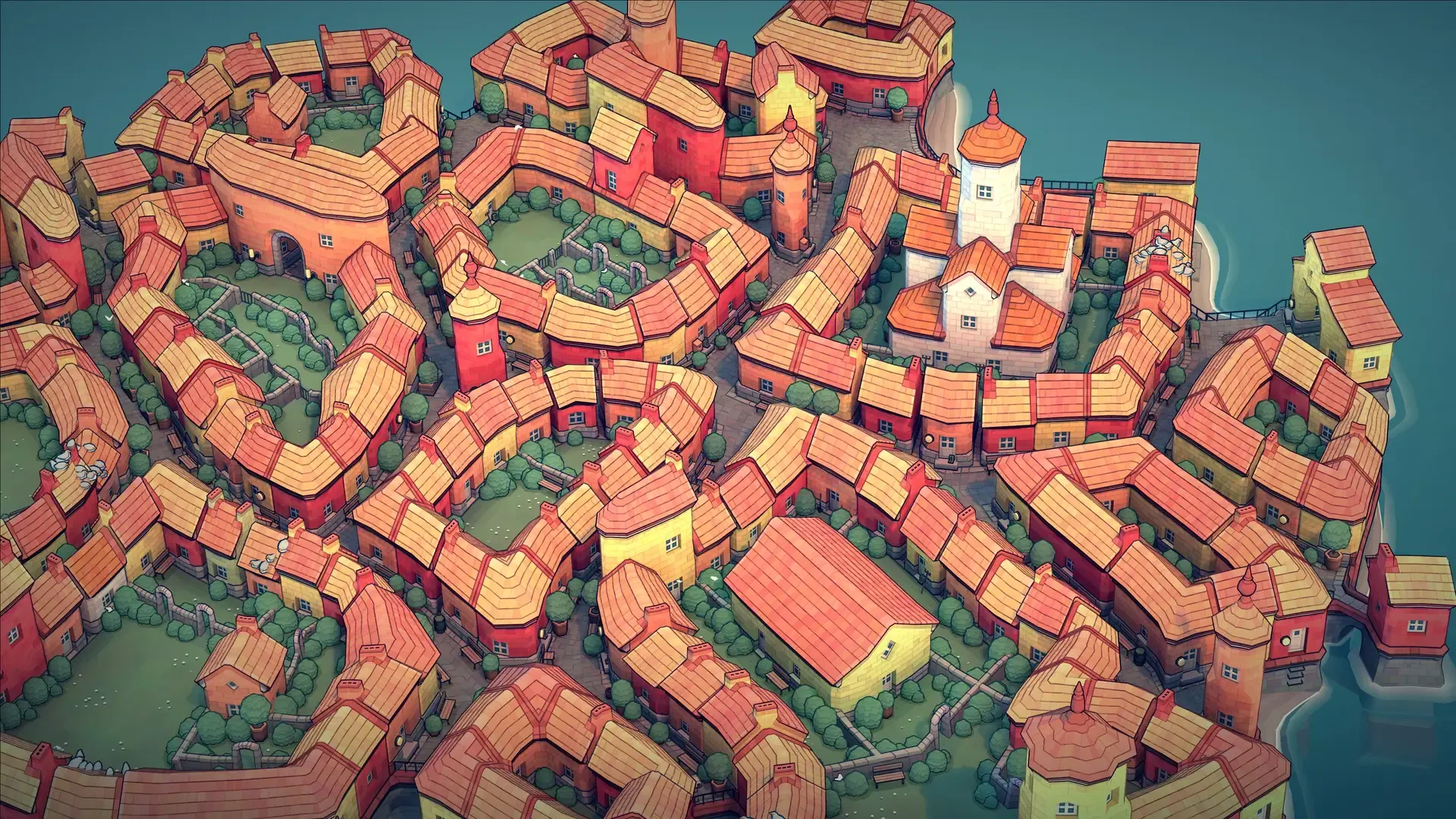 Townscaper colorful harbor automatically generating